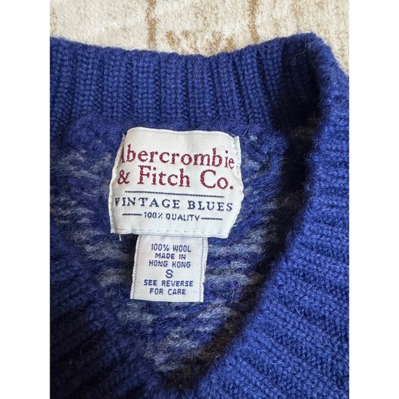 Vintage Abercrombie & Fitch Wool Fair Isle Nordic Pullover Sweater Small - Picture 2 of 8